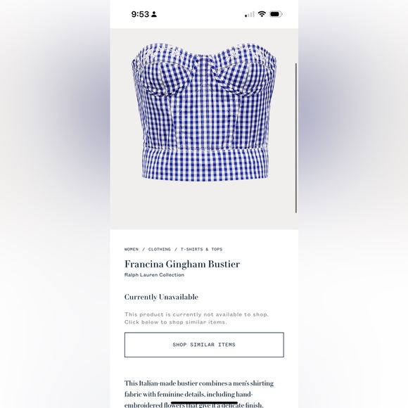 Ralph Lauren Collection Bustier Corset Top Cropped Gingham Embroidered Floral XS - Picture 3 of 8